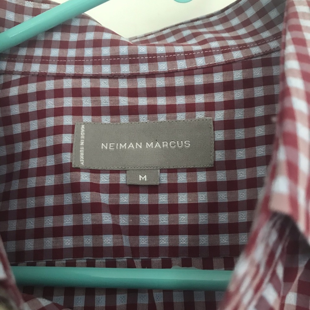 Men's Neiman Marcus Red Checked Cotton Shirt - Size Medium.